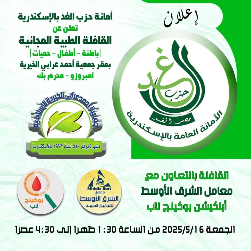 حزب الغد بالإسكندرية يعلن عن قافلة طبية مجانية في محرم بك